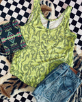 Light it up neon yellow boot stitch tank top