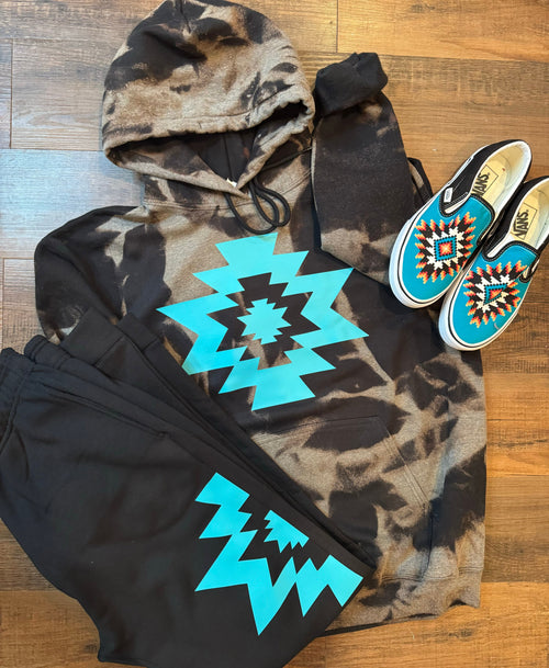 Acid wash turquoise teal Aztec sweatsuit sweat set product image 1