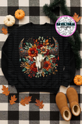 Rhinestone fall floral bullskull bull skull on black product image 1