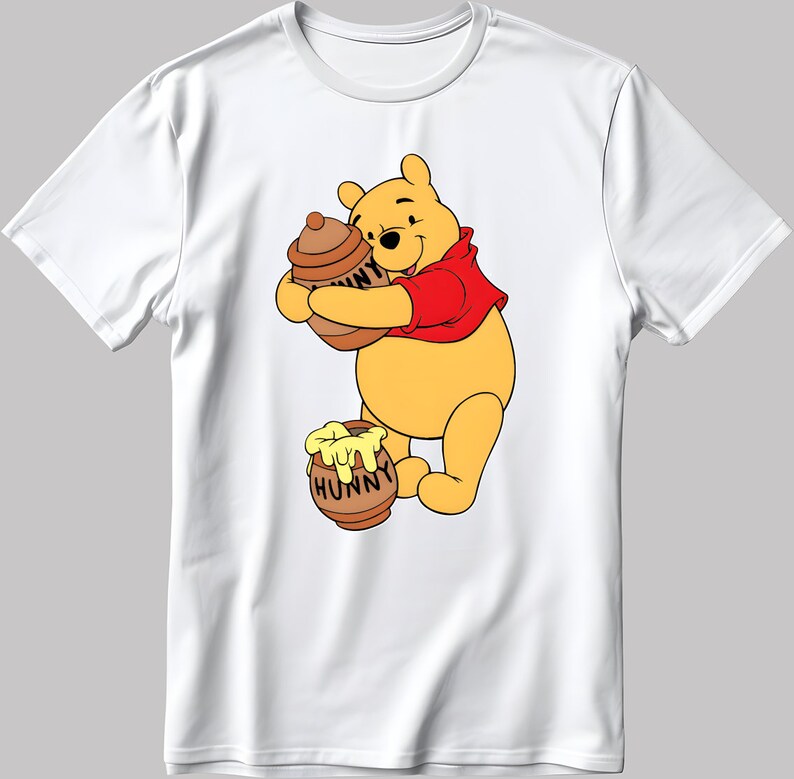 Disney Winnie the Pooh, Short Sleeve White-Black Men's / Women's T Shirt L902