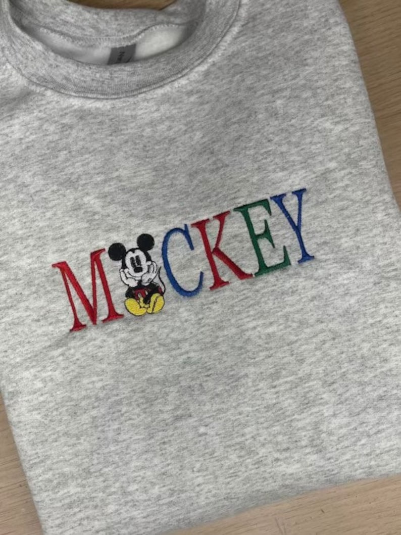 Mickey Mouse Spell Out Embroidered Sweatshirt, Disney Family Sweatshirt, Mickey Sweatshirt, Mickey Lover Tee Shirts, Mickey Disney Shirt