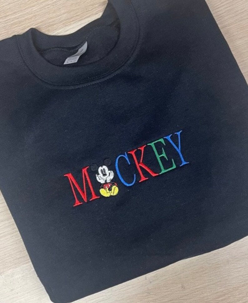 Mickey Mouse Spell Out Embroidered Sweatshirt, Disney Family Sweatshirt, Mickey Sweatshirt, Mickey Lover Tee Shirts, Mickey Disney Shirt