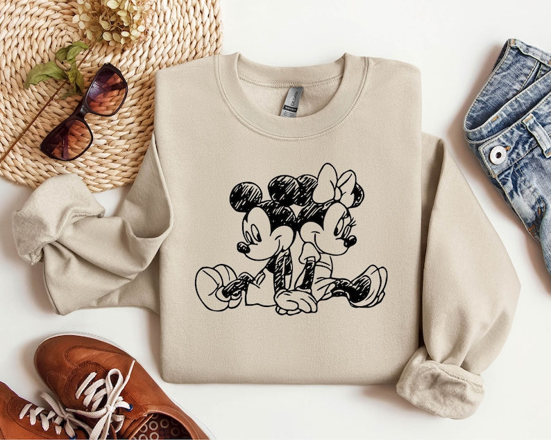 Vintage Mickey and Minnie Sweatshirt, Gift For Couples, Lovely Sweatshirt, Magic Trip Hoodie, Animation Mickey Mouse, Disney Trip Sweatshirt