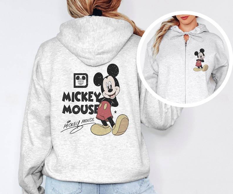 Retro Mickey Zip Up, Mouse Kids Hoodie, Womens Old School Sweatshirt, Disneyworld WDW Jacket, Disneyland Kids Jumper Zip Up,