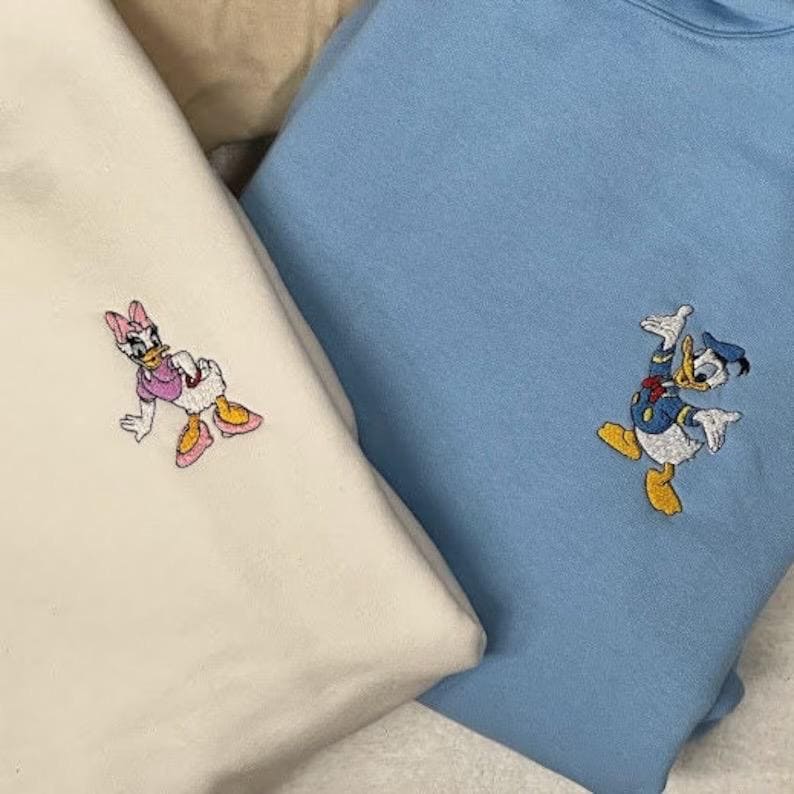 Fab Five Mickey, Mouse Mouse, Goofy, Donald, or Daisy Duck Character Embroidered Crewneck Sweatshirt, Disney, Matching Couple or Friend