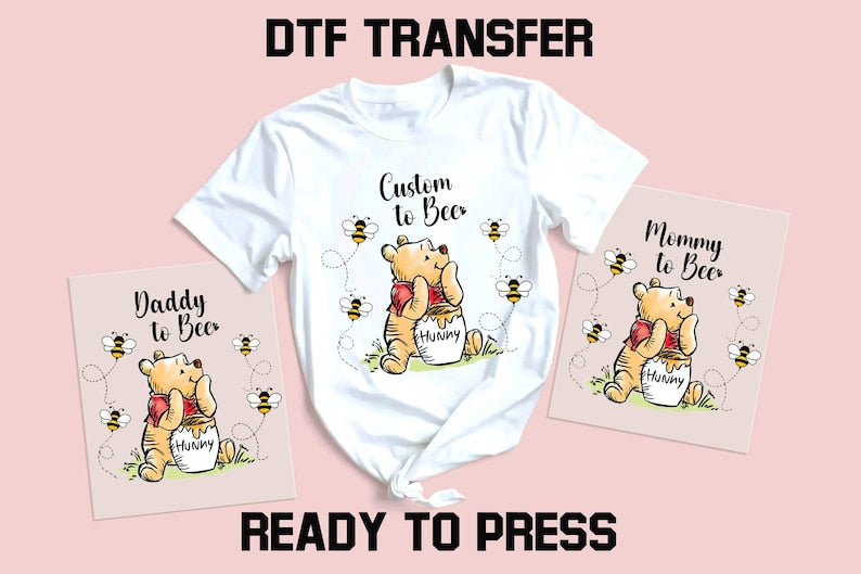 Mommy To Bee DTF Transfer, Pregnancy Reveal, Winnie The Pooh, Baby Shower Dtf Ready to Press, Funny Maternity Dtf Print, Baby Announcement