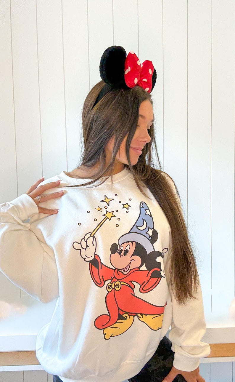 Mickey Mouse Retro Sorcerer T-shirt or Sweatshirt: White Oversized Graphic Custom Tee