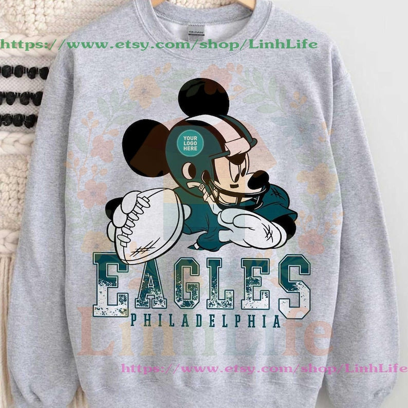 CUSTOM Football Team Inspired Mickey Sweatshirt, All Teams Available Football Matching Disney Shirts, Custom Sports Team For Men Women Kids