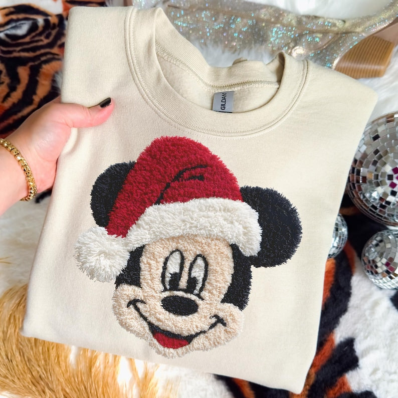 Faux Embroidery Mickey Sweatshirt Very Merry Christmas Party Shirt Disney Christmas Mickey Shirt WDW Disneyland Xmas Family Shirt