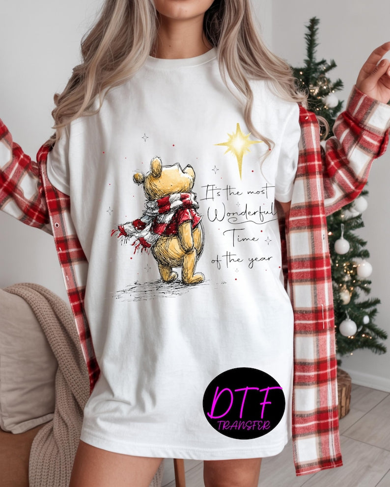 Winnie the Pooh Christmas DTF Transfer, Bear & Friends Xmas Heat to Press