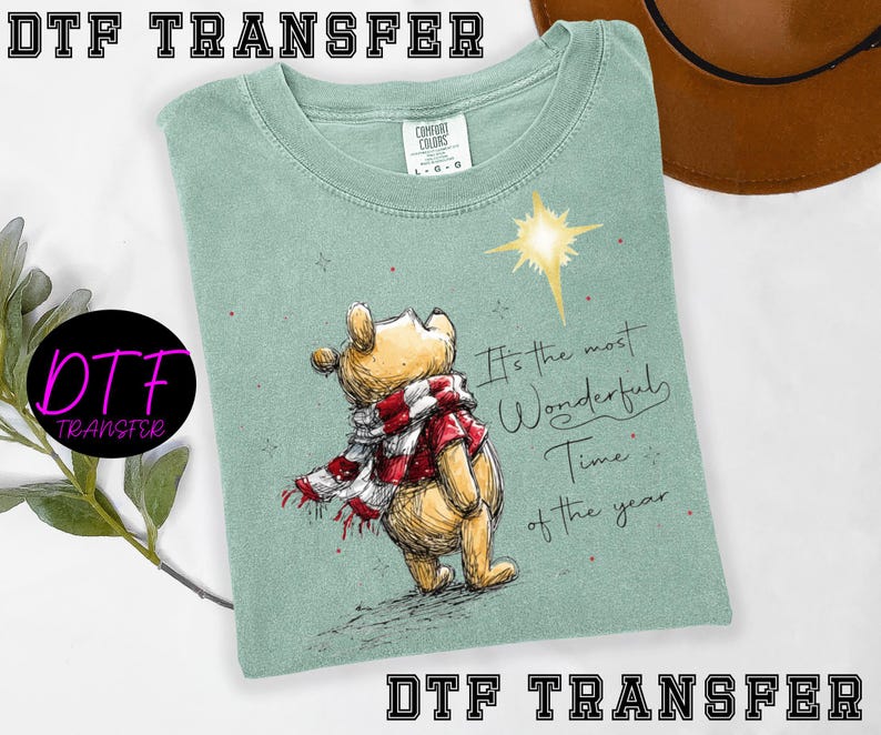 Winnie the Pooh Christmas DTF Transfer, Bear & Friends Xmas Heat to Press