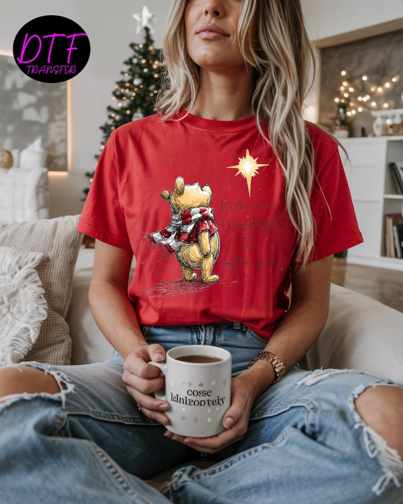 Winnie the Pooh Christmas DTF Transfer, Bear & Friends Xmas Heat to Press