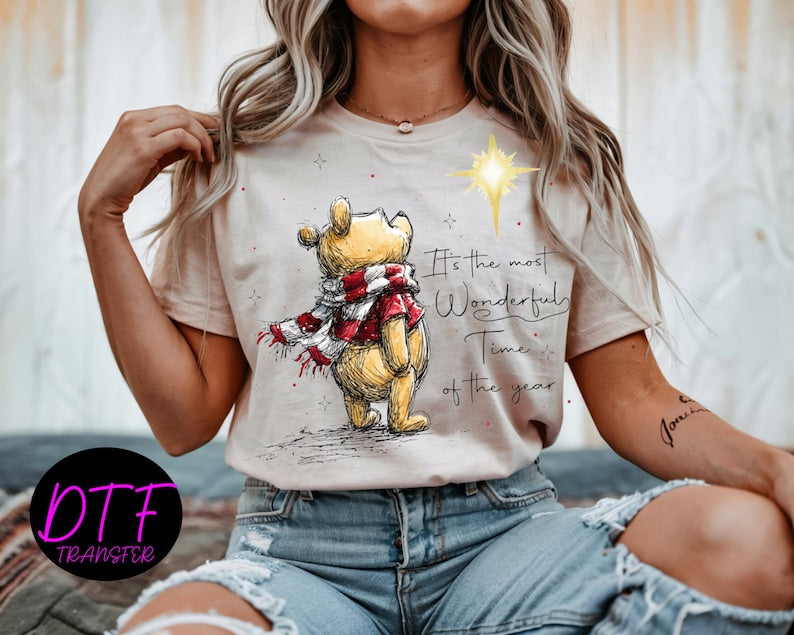 Winnie the Pooh Christmas DTF Transfer, Bear & Friends Xmas Heat to Press