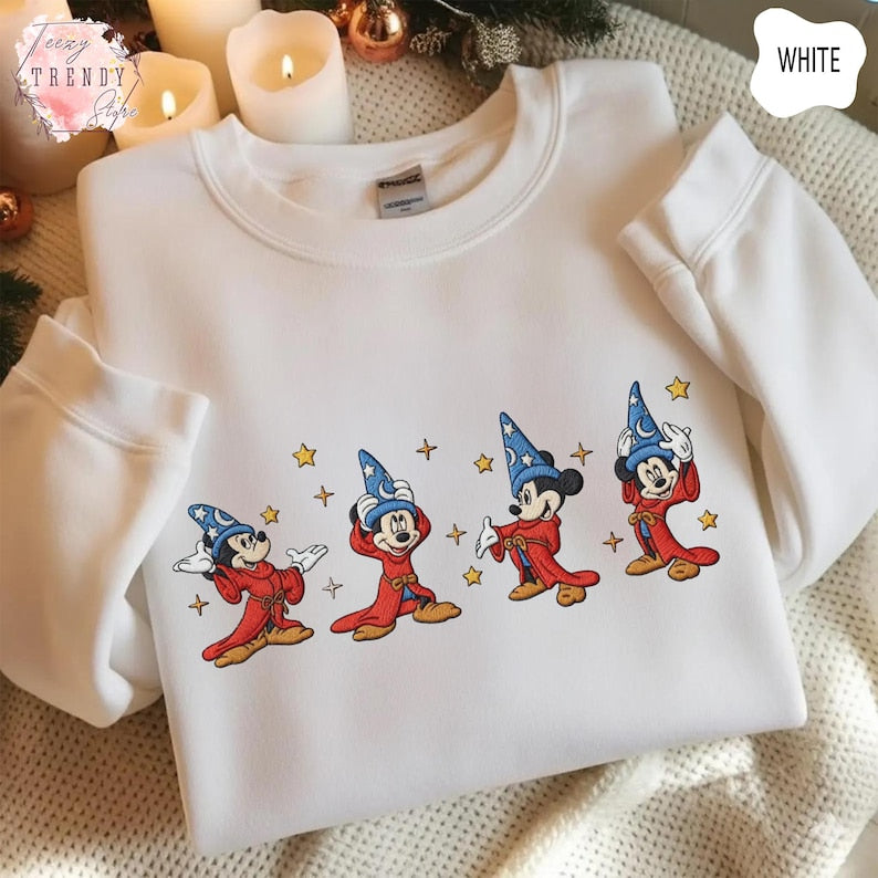 Embroidered Walt Disney Fantasia Mickey Watercolor Shirt, Fantasia Mickey Sweatshirt, Mickey Sorcerer Tee, Disneyland Family Matching Shirt
