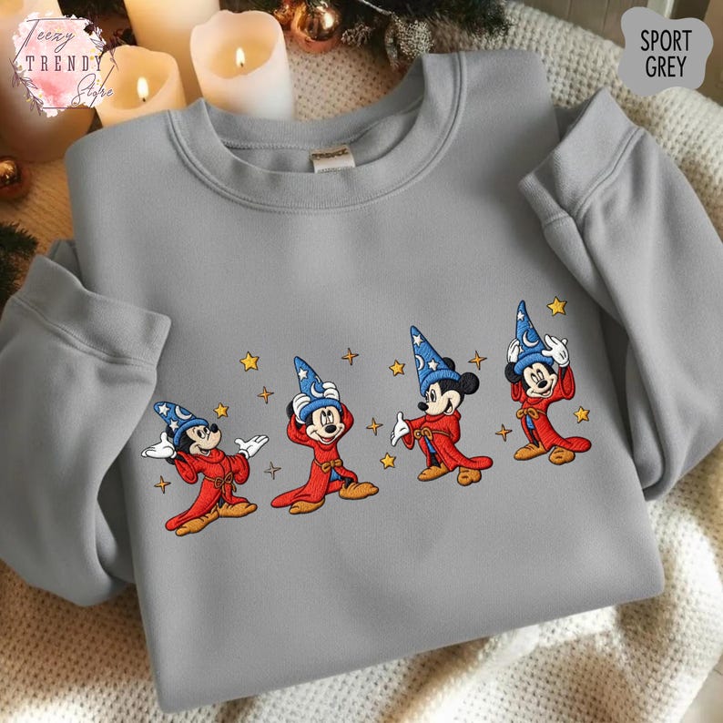 Embroidered Walt Disney Fantasia Mickey Watercolor Shirt, Fantasia Mickey Sweatshirt, Mickey Sorcerer Tee, Disneyland Family Matching Shirt