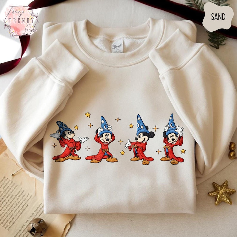 Embroidered Walt Disney Fantasia Mickey Watercolor Shirt, Fantasia Mickey Sweatshirt, Mickey Sorcerer Tee, Disneyland Family Matching Shirt