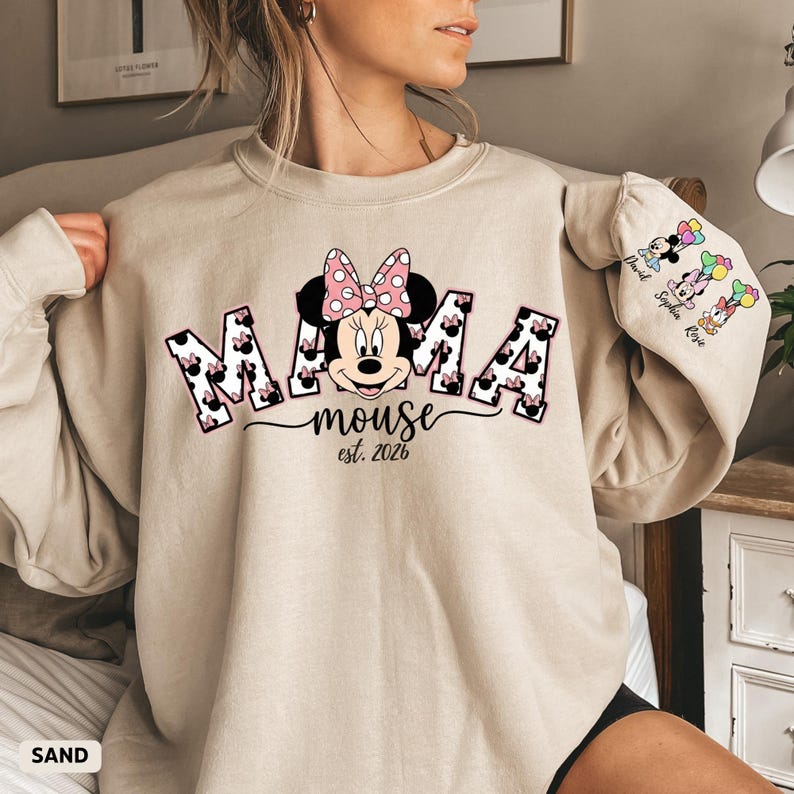 Custom Mama Mouse Sweatshirt, Disney Mama Est 2026 Sweater with Kids Names, Personalized New Mom Hoodie, Mothers Day Gift, Minnie Mama Shirt
