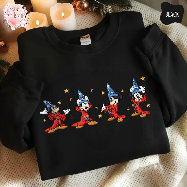 Embroidered Walt Disney Fantasia Mickey Watercolor Shirt, Fantasia Mickey Sweatshirt, Mickey Sorcerer Tee, Disneyland Family Matching Shirt