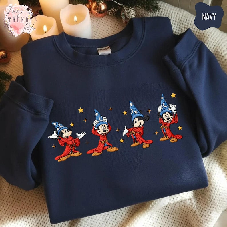 Embroidered Walt Disney Fantasia Mickey Watercolor Shirt, Fantasia Mickey Sweatshirt, Mickey Sorcerer Tee, Disneyland Family Matching Shirt