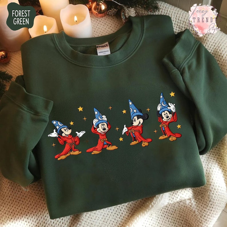 Embroidered Walt Disney Fantasia Mickey Watercolor Shirt, Fantasia Mickey Sweatshirt, Mickey Sorcerer Tee, Disneyland Family Matching Shirt