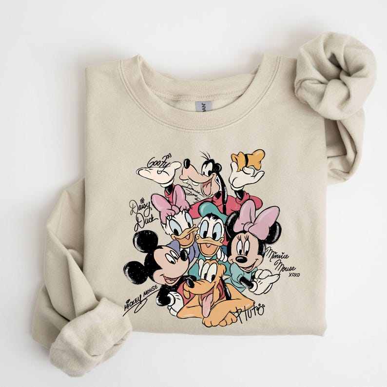 Retro Mickey and Friends Signatures Sweatshirt, Magical Family Vacation Shirt, Disney 2026 Trip, Mickey & Co Hoodie, Disney Mouse Head Shirt