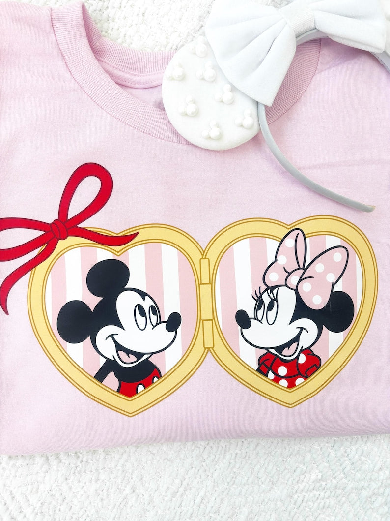 Adorable Mickey and Minnie Heart Locket Tee
