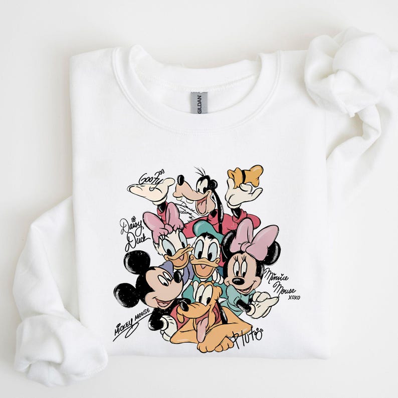 Retro Mickey and Friends Signatures Sweatshirt, Magical Family Vacation Shirt, Disney 2026 Trip, Mickey & Co Hoodie, Disney Mouse Head Shirt