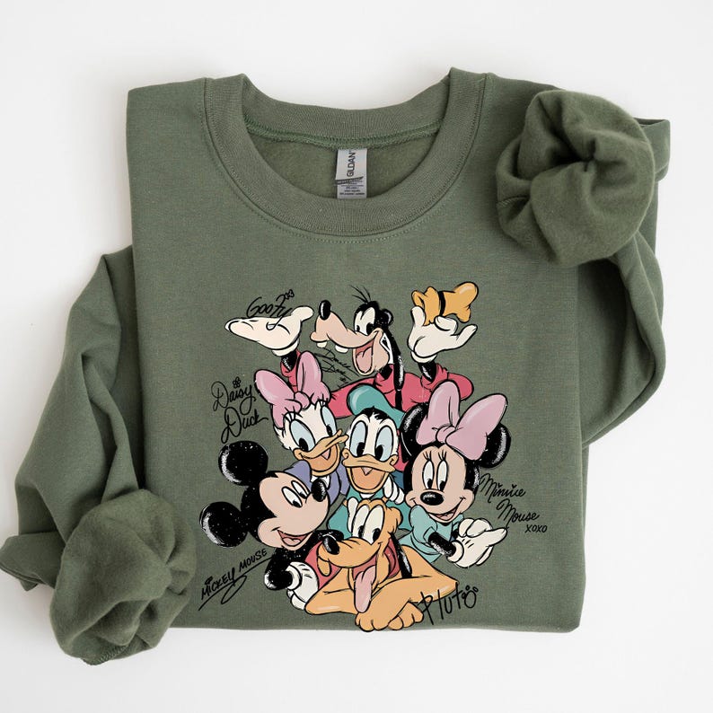 Retro Mickey and Friends Signatures Sweatshirt, Magical Family Vacation Shirt, Disney 2026 Trip, Mickey & Co Hoodie, Disney Mouse Head Shirt