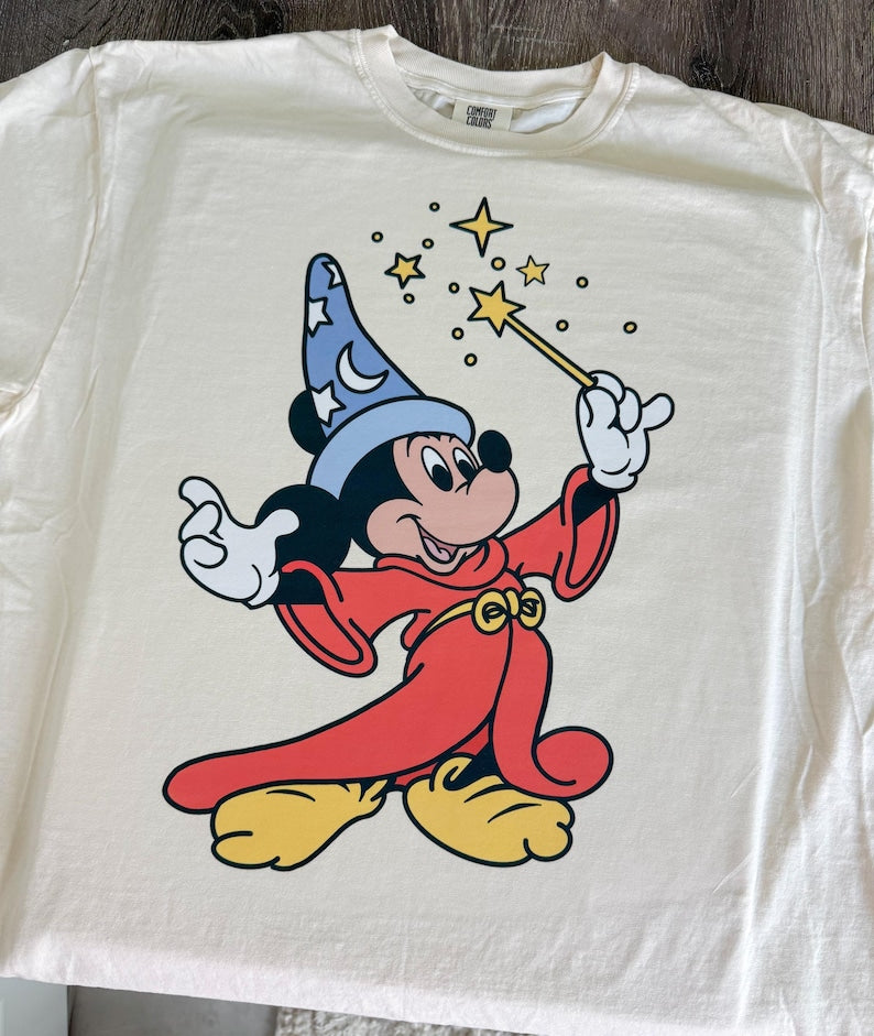 Mickey Mouse Retro Sorcerer T-shirt or Sweatshirt: White Oversized Graphic Custom Tee