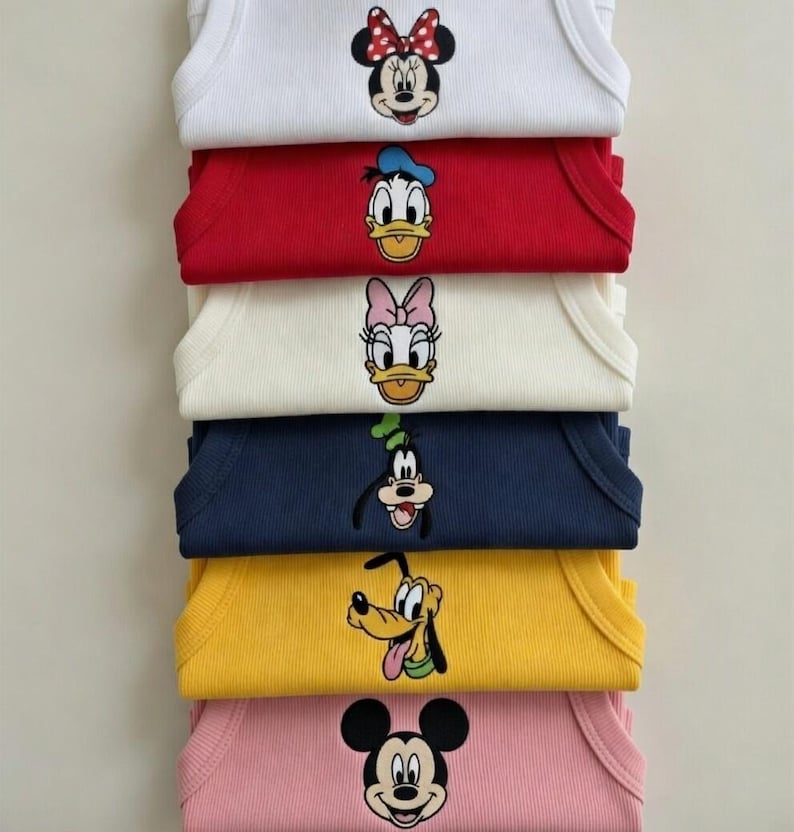 Embroidery Mickey & Friends Crop Ribbed Tank Top, Simple Mouse Brown Baby Tee, Disneyworld Y2K, Girly Aesthetic Disney Magic Kingdom Tee