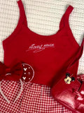 Mickey and Minnie Mouse Embroidered Spaghetti Strap Tank Top, Disney Autograph Ribbed Tank, Y2K Crop Tank, Summer Park Top, Disneyland Trip