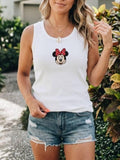 Custom Disney Characters Embroidered Tank Top, Loose Fit Minnie & Mickey Mouse Shirt, Retro Sleeveless Disney Top, Comfortable Disney Wear