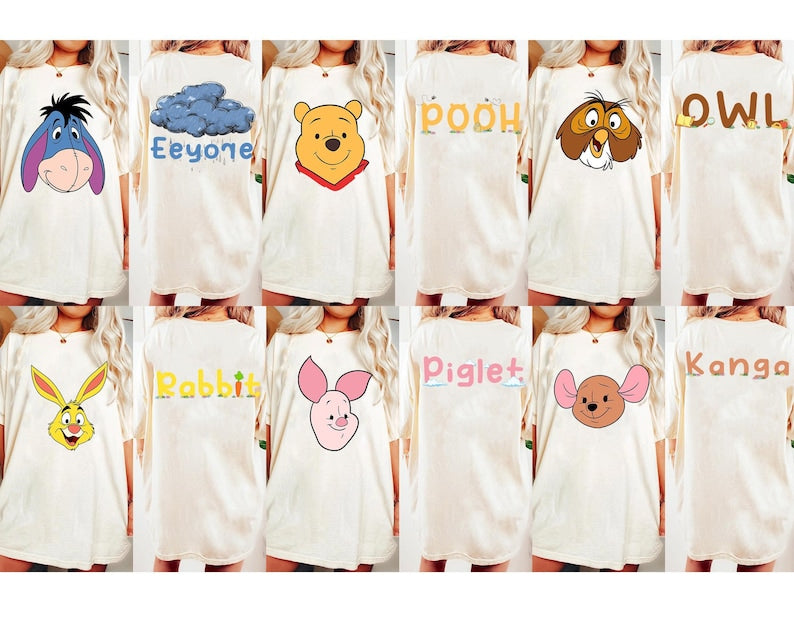 2-Sided Disney Winnie The Pooh Big Face Shirt, Winnie the Pooh Tigger Eeyore Piglet Roo Kanga Owl Shirt, Disneyland Family Matching Shirt