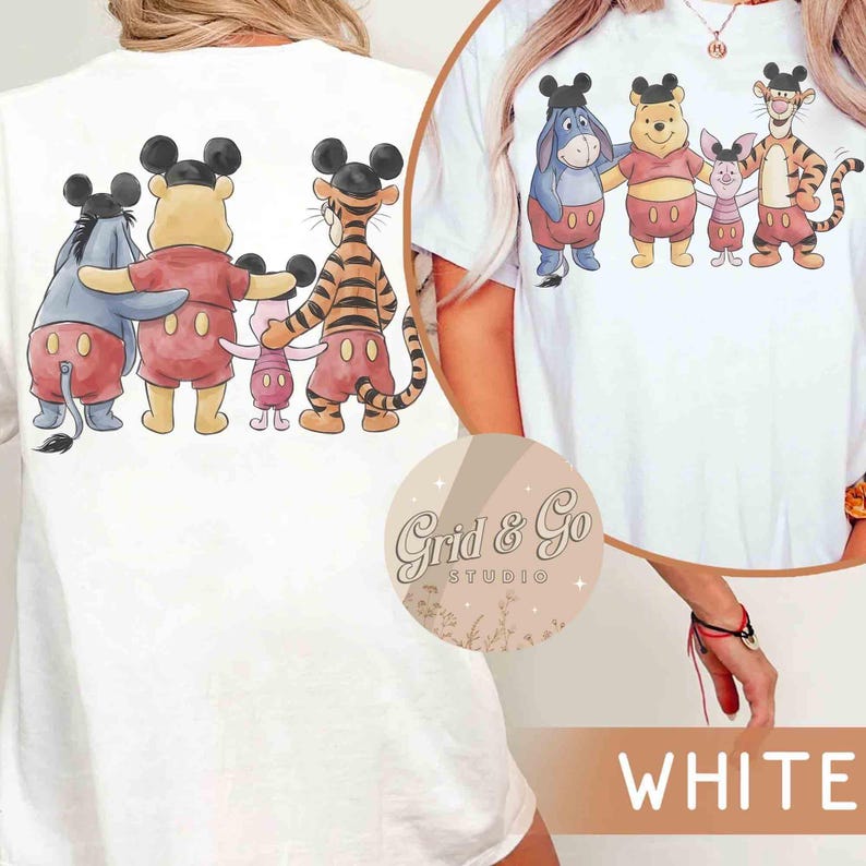 2-sided Disney Winnie the Pooh Mickey Ears Hat T-shirt, Pooh Tigger Piglet Eeyore Tee, Gift For Friends, Magic Kingdom, WDW Family Trip Tee