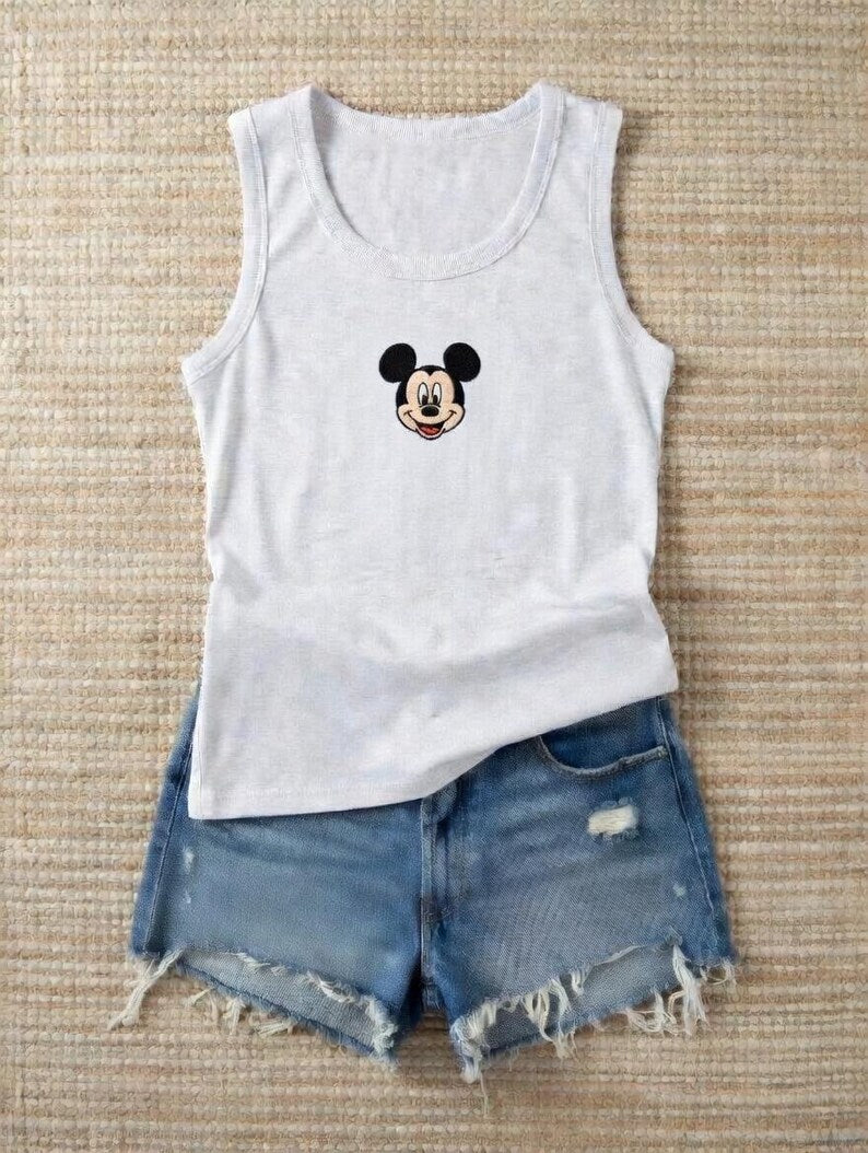 Vintage Disney Embroidered Tank Top, Loose Fit Minnie & Mickey Mouse Shirt, Retro Sleeveless Disney Top, Comfortable Disney Wear