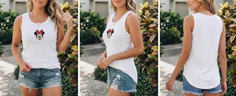 Custom Disney Characters Embroidered Tank Top, Loose Fit Minnie & Mickey Mouse Shirt, Retro Sleeveless Disney Top, Comfortable Disney Wear
