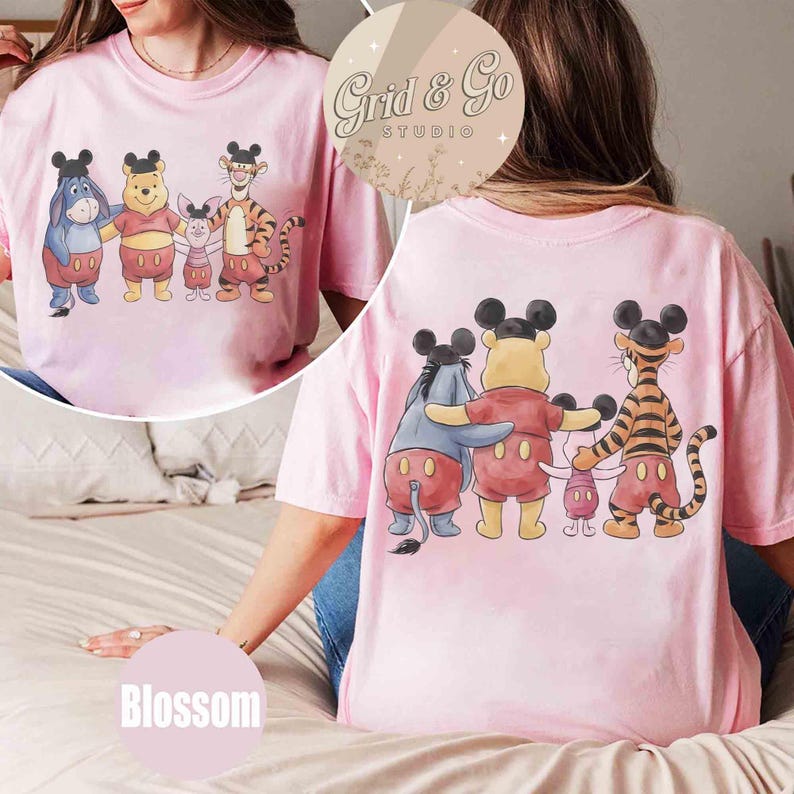 2-sided Disney Winnie the Pooh Mickey Ears Hat T-shirt, Pooh Tigger Piglet Eeyore Tee, Gift For Friends, Magic Kingdom, WDW Family Trip Tee