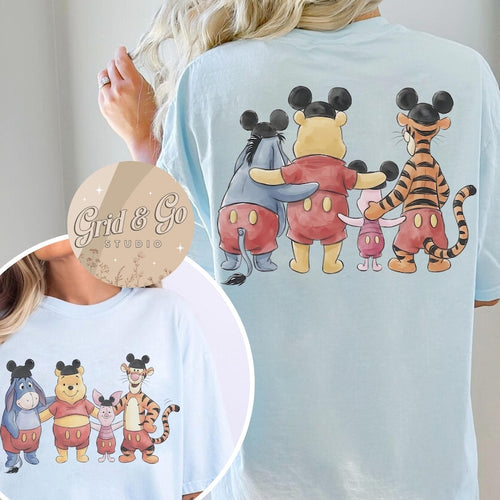 2-sided Disney Winnie the Pooh Mickey Ears Hat T-shirt, Pooh Tigger Piglet Eeyore Tee, Gift For Friends, Magic Kingdom, WDW Family Trip Tee