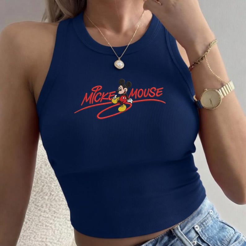 Embroidered Mickey Mouse Tank Top, Cute Disney Shirt for Women, Soft Breathable Summer Outfit, Perfect Disney Trip Gift for Fans