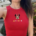 Embroidery Mickey Minnie Crop Tank Top, Simple Mouse Brown Baby Tee, Disneyworld Y2K, WDW Trip, Girly Aesthetic Disney Magic Kingdom Tee
