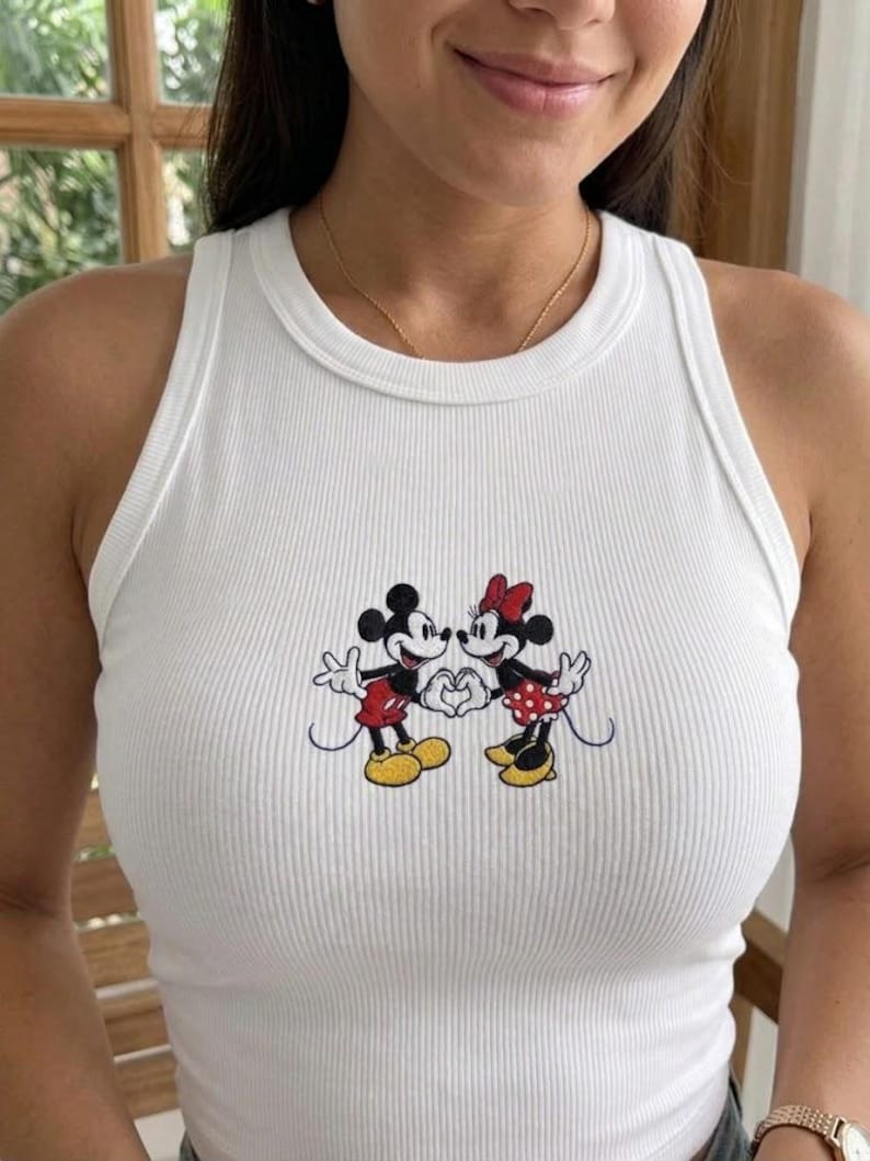 Vintage Embroidered Mickey Minnie Tank Top, Mickey and Friends Matching Tee, Retro Disney Trip Outfit Shirt