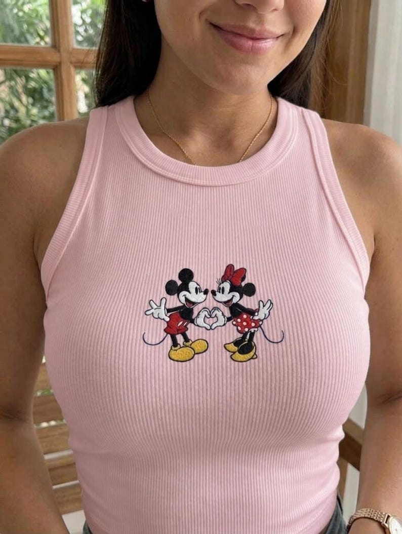 Vintage Embroidered Mickey Minnie Tank Top, Mickey and Friends Matching Tee, Retro Disney Trip Outfit Shirt