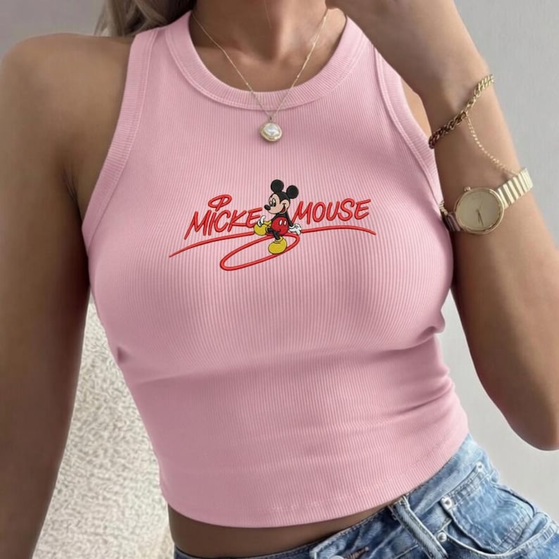 Embroidered Mickey Mouse Tank Top, Cute Disney Shirt for Women, Soft Breathable Summer Outfit, Perfect Disney Trip Gift for Fans