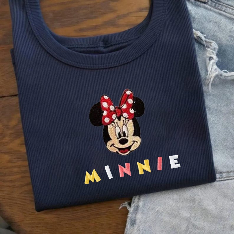 Embroidery Mickey Minnie Crop Tank Top, Simple Mouse Brown Baby Tee, Disneyworld Y2K, WDW Trip, Girly Aesthetic Disney Magic Kingdom Tee