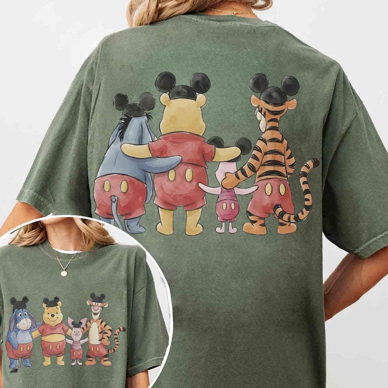 2-sided Disney Winnie the Pooh Mickey Ears Hat T-shirt, Pooh Tigger Piglet Eeyore Tee, Gift For Friends, Magic Kingdom, WDW Family Trip Tee