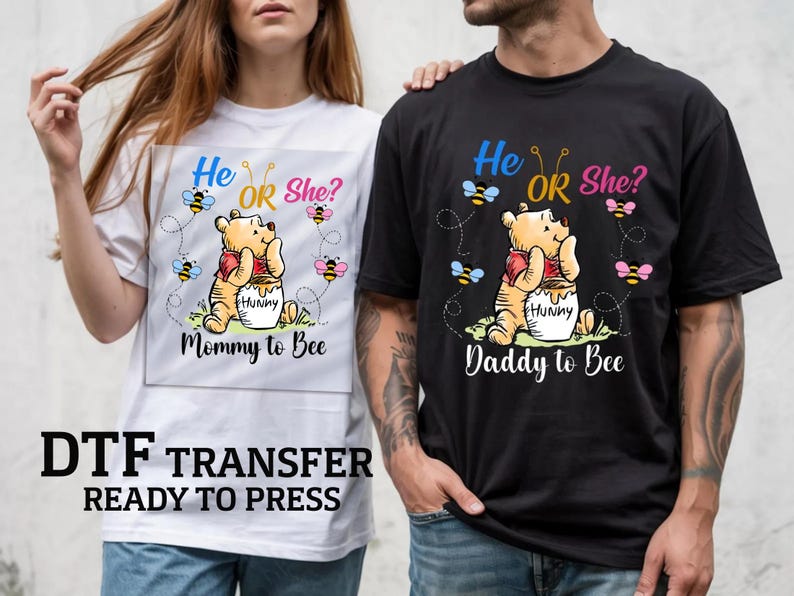 Mommy To Bee DTF Transfer, Gender Reveal DTF, Winnie The Pooh, Baby Shower Dtf Ready to Press, Funny Maternity Dtf Print, Baby Announcement