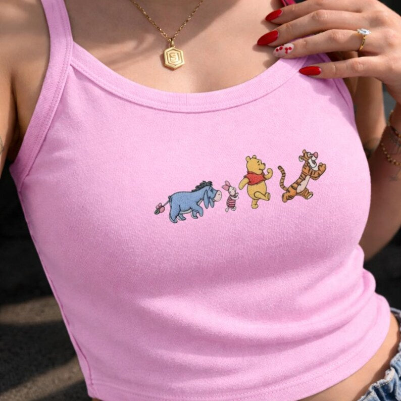 Embroidered Winnie The Pooh Tank Top, Pooh and Friends Tank, Pooh Tigger Eeyore Piglet Watercolor Tank, Disney Group Matching Outfit Tee