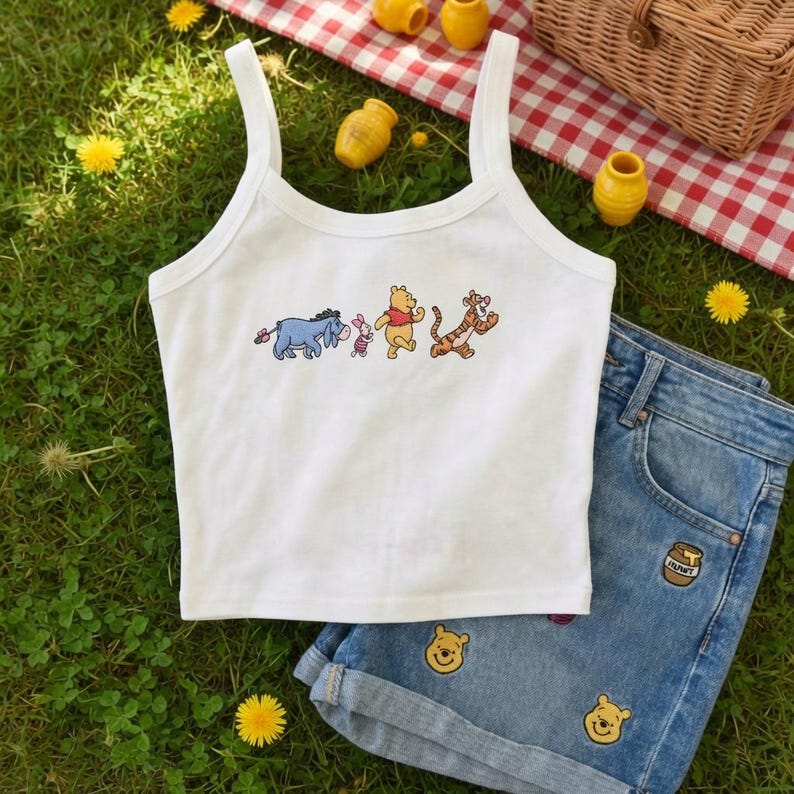 Embroidered Winnie The Pooh Tank Top, Pooh and Friends Tank, Pooh Tigger Eeyore Piglet Watercolor Tank, Disney Group Matching Outfit Tee
