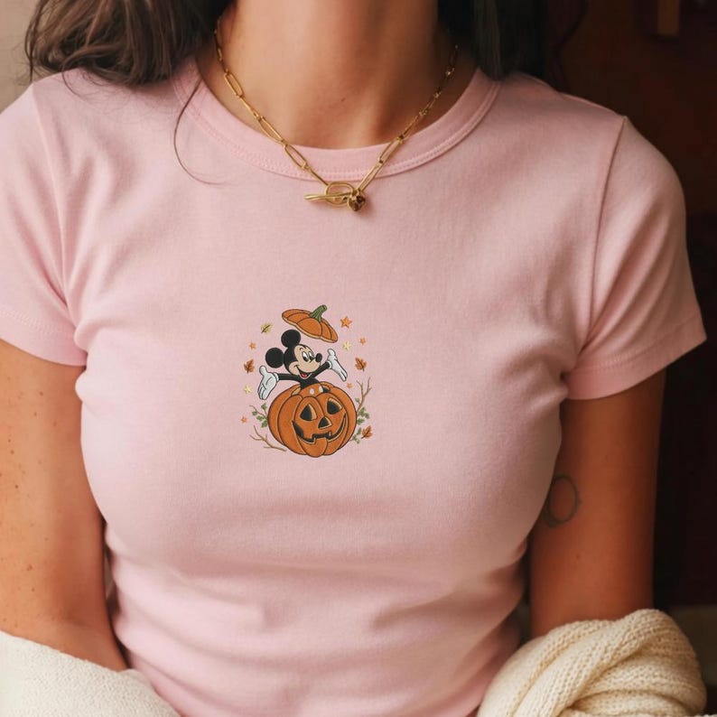 EMBROIDERED Mickey and Friends Autumn Pumpkin Tank Top, Fall Vibes Embroidered Boxy Tee, Disney Halloween Shirt, Halloween Trip Tee