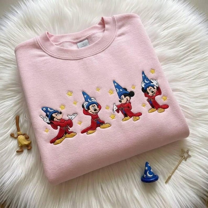 Vintage Sorcerer Mickey Embroidered Sweatshirt, Disney Fantasia Comfort Colors T-Shirt, Magic Mickey Crewneck, Disney Vacation Outfit
